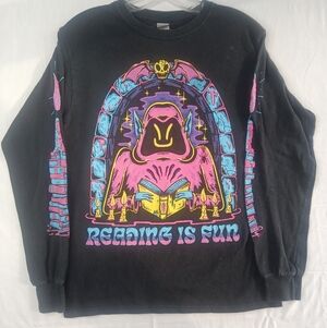 Reading Is Fun Sz S Long Sleeve Black Horror Dayglo Graphic Print T-Shirt